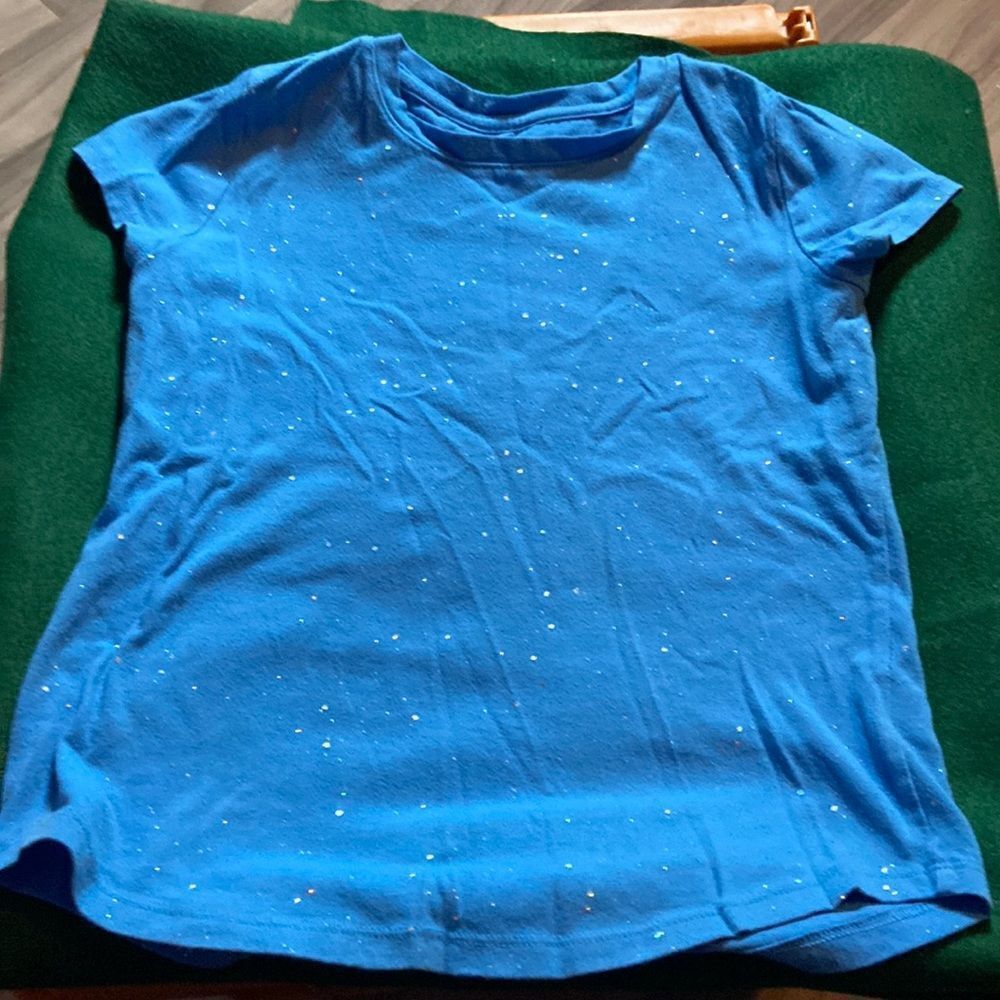 Cat & Jack Blue Glitter Tee Short Sleeve Size 7/8 Medium
